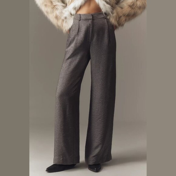 NEW Maeve Sizes 4, 6, 8, 10, 12 Shimmered Wide-Leg Trousers - Licorice - Picture 2 of 4